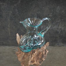 Molten Glass Flower Vase On Driftwood 30 cm