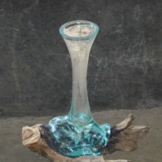 Flower Vase Molten Glass On Driftwood 30 cm