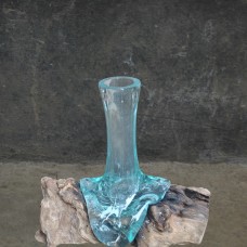 Molten Glass Flower Vase On Driftwood 20 cm