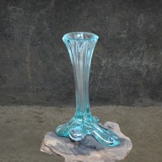 Molten Glass Flower Vase On Driftwood 25 cm