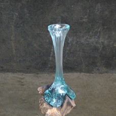 Molten Glass Flower Vase On Driftwood 35 cm