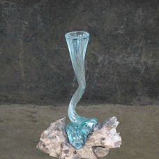Molten Glass Flower Vase On Driftwood 40 cm