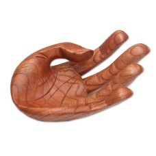 Brown Wooden Carved Left Hand Bowl 21 cm