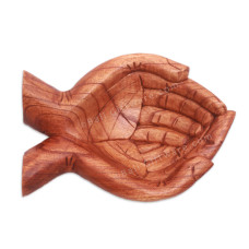 Brown Wood Carved Double Hand Bowl 30 cm
