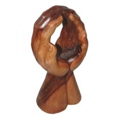 Natural Wooden Standing Double Hand Sculpture 24 cm