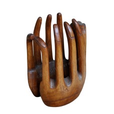 Brown Wooden Carved Pair Of Hands Sculpture 25 cm