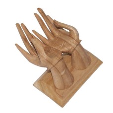 Natural Wood Pair Hands On Base Card Holder 13 cm