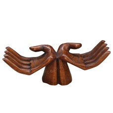 Brown Wooden Carved Double Hand Statue 30 cm