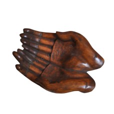 Brown Wooden Double Hands Cupped Bowl 25 cm