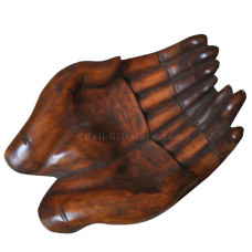 Wood Brown Double Hands Cupped Bowl 30 cm