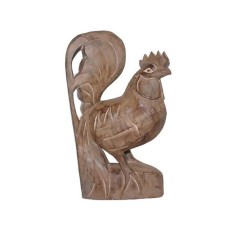 Wooden Antique Brown Rooster 35 cm