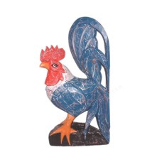 Wooden Blue White Washed Rooster 50 cm