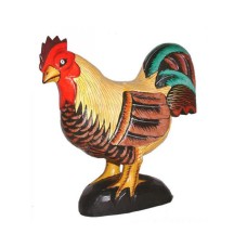 Wooden Brown Yellow Chicken On Base 30 cm