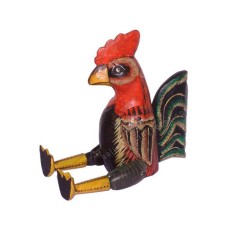 Wooden Red Black Green Sitting Cock 30 cm