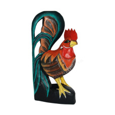 Wood Red Brown Blue Rooster 50 cm