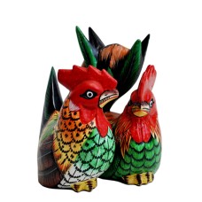 Wooden Red Brown Green Hen Rooster Set 30 cm