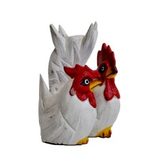 Wooden White Red Hen Rooster Set 30 cm