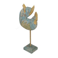 Wooden Antique Grey Blue Chicken On Stand 30 cm