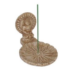 Resin Bone Color Sitting Buddha Incense Holder 9 cm