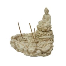 Resin Bone Color Sitting Buddha Incense Holder 15 cm