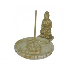 Resin Bone Color Sitting Buddha Incense Holder 8 cm
