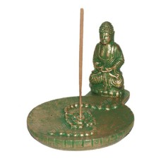 Resin Green Gold Sitting Buddha Incense Holder 8 cm