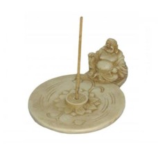 Resin Bone Color Laughed Buddha Incense Holder 5 cm
