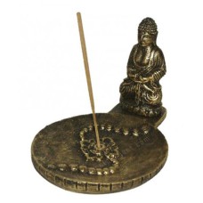 Resin Black Gold Sitting Buddha Incense Holder 8 cm