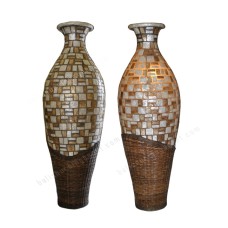 Vase Shape Floor Lamp Gold Capiz With Rattan 120 cm