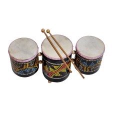 Triple Mini Hand Drum Aborigine Painted 10 cm