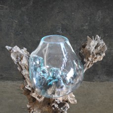 Molten Glass Fish Bowl On Driftwood 50 cm