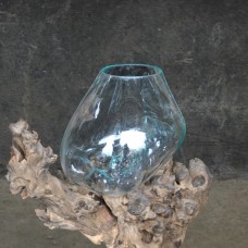 Molten Glass Fish Bowl On Driftwood 40 cm