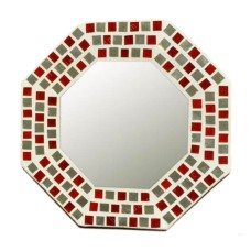 Mosaic Octagonal Mirror Grey Red 30 cm