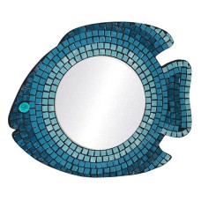 Mosaic Mirror Fish Shape Turquoise Blue 35 cm