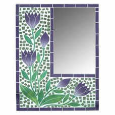Mosaic Mirror Rectangular Green Purple Tulip 40 cm