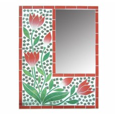 Mosaic Mirror Rectangular Green Red Tulip 40 cm