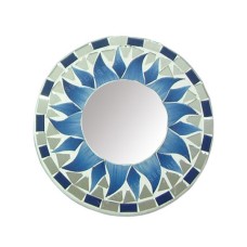 Mosaic Round Mirror Sun Flower Turquoise Grey 30 cm