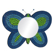 Mosaic Mirror Butterfly Shape Blue Green 35 cm