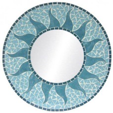 Mosaic Round Mirror Sun Flower Light Blue 60 cm
