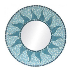 Mosaic Round Mirror Sun Flower Light Blue 50 cm