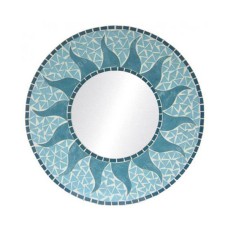 Mosaic Round Mirror Sun Flower Light Blue 40 cm