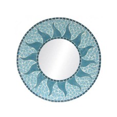 Mosaic Round Mirror Sun Flower Light Blue 30 cm