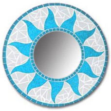 Mosaic Round Mirror Sun Flower Turquoise 60 cm