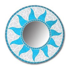 Mosaic Round Mirror Sun Flower Turquoise 50 cm
