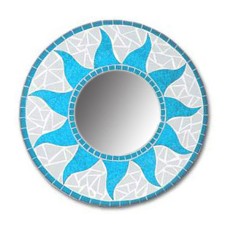 Mosaic Round Mirror Sun Flower Turquoise 40 cm