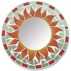 Mosaic Round Mirror Sun Flower Orange Grey 60 cm