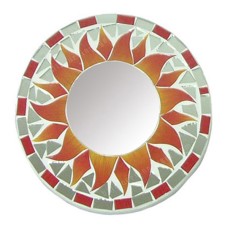 Mosaic Round Mirror Sun Flower Orange Grey 50 cm
