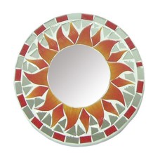 Mosaic Round Mirror Sun Flower Orange Grey 40 cm
