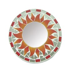 Mosaic Round Mirror Sun Flower Orange Grey 30 cm