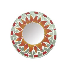 Mosaic Round Mirror Sun Flower Orange Grey 20 cm